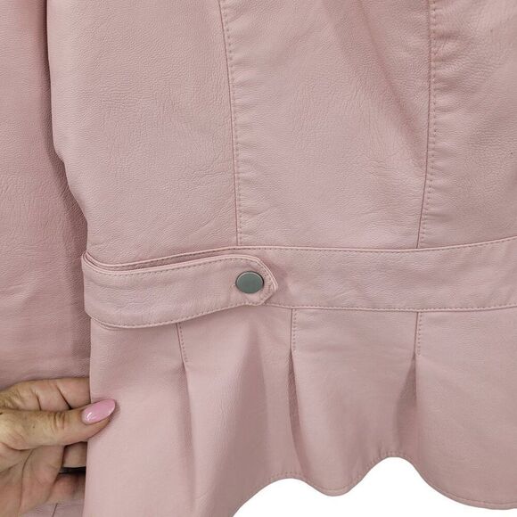 Baccini Vegan Faux Leather Biker Jacket 3X Pink Pleated Peplum Zip Barbiecore - Picture 10 of 11